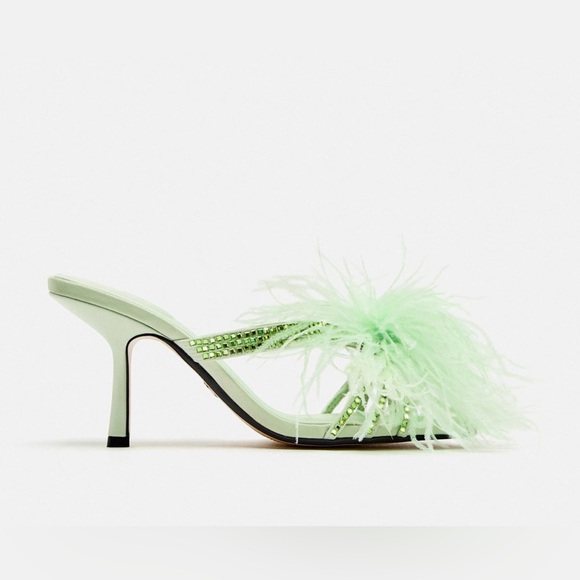 Feathered heeled sandals water green - Picture 2 of 9
